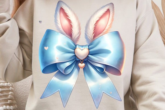 Easter Coquette Bow PNG Blue Bunny Ears