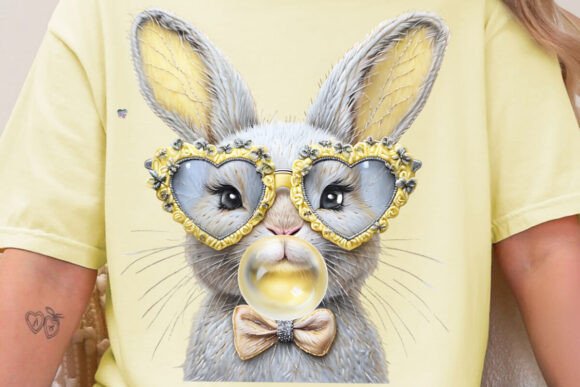 Embroidered Easter Bunny Bubble PNG for Design