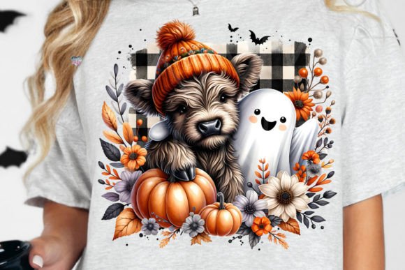Fall Highland Cow Ghost PNG Autumn