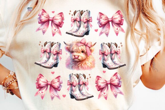 Howdy Valentine Cow Coquette Boots PNG