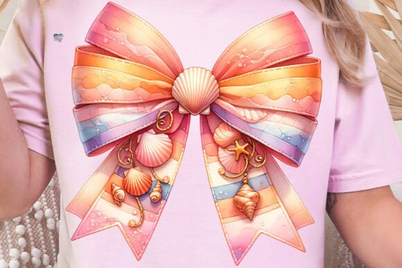 Ocean Sunset Ombre Bow PNG Beach
