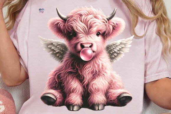 Pink Valentine Highland Cow Cupid Png