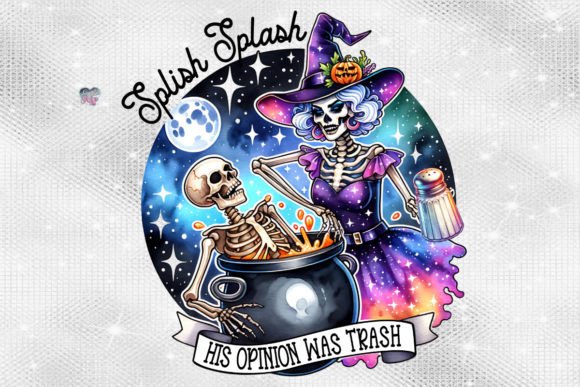 Skeleton Witch PNG Splish Splash for Spooky Designs