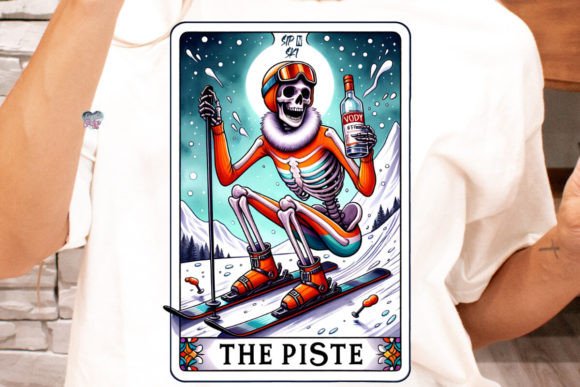 Skiing Skeleton Tarot Card PNG: Unique Ski Trip Design